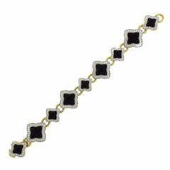 David Yurman Gold Carved Onyx Diamond Quatrefoil Bracelet