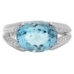 East-West Oval Aquamarine and Diamond Ring