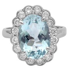 Aquamarine and Diamond Cluster Ring