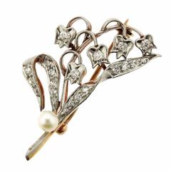 Art Nouveau Platinum Gold Diamond Pearl Brooch