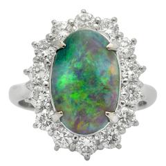 Opal and Diamond Cluster Ring