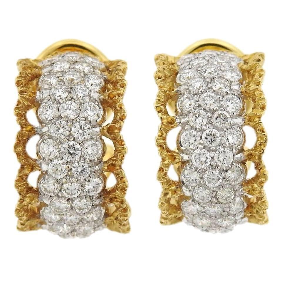 Buccellati Scacchi Diamond Gold Hoop Earrings  For Sale