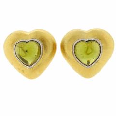 Buccellati Two Color Gold Peridot Heart Earrings
