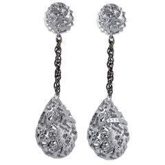 Silver Platinum Textured Drop Dangle Earrings Handmade in NYC Limited Edition 7