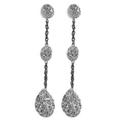 Silver Platinum Textured Drop Dangle Earrings by Alex Soldier Handmade in NYC 