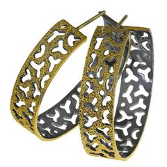 Silver Gold Dark Platinum Textured Hoop Earrings by Alex Soldier Handmade in NYC