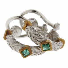 Buccellati Diamond Emerald Two Color Gold Hoop Earrings 5