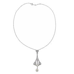 Mikimoto Gold Diamond Pearl Drop Pendant Necklace 1
