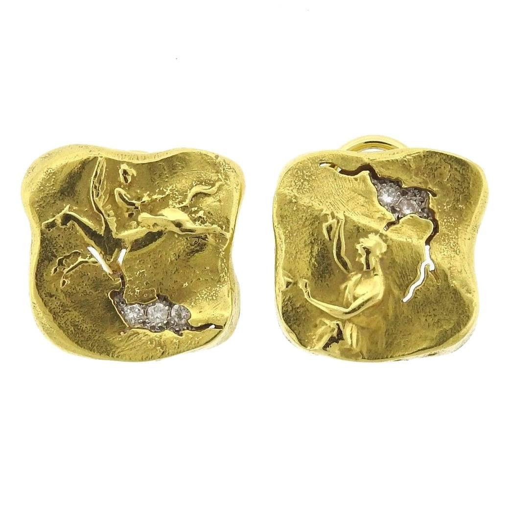 Seidengang Athena Diamond Gold Platinum Earrings