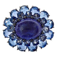 Tanzanite Sapphire Diamond Gold Flower Ring 2
