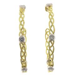 Buccellati Large Diamond Two Color Gold Woven Hoop Earrings 3