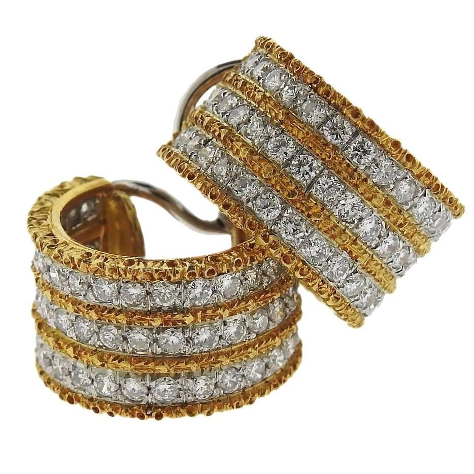Buccellati Diamond Two Color Gold Hoop Earrings For Sale