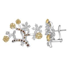 1.80 Carats Diamond Gold Flower Branch Earrings 3