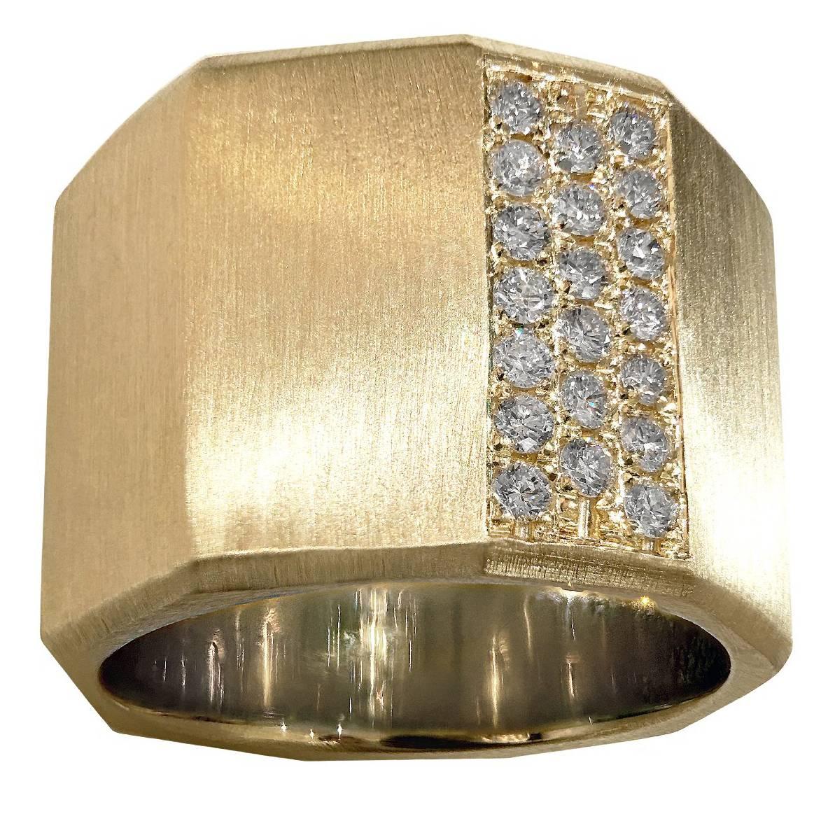 Butler Gold Diamond Rings Satin Finish Belt Buckle Diamond Gold Ring For Sale at 1stDibs