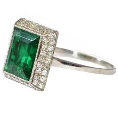 Antique Art Deco 2 Carat Emerald  Diamond Dress Ring