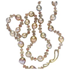 Naomi Sarna Pearl Sunstone Diamond Gold Necklace