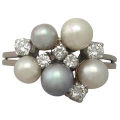 1960s Cultured Pearl and Diamond White Gold Cocktail Ring
