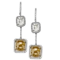 Fancy Grey and Yellow Diamonds Dangle Earrings