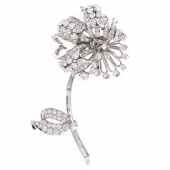 Antique 7.75 Carats Diamond Platinum Flower Brooch Pin