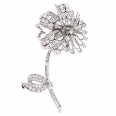 Antique 7.75 Carats Diamond Platinum Flower Brooch Pin 11