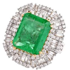 Certified Emerald Diamond Platinum Ballerina Ring