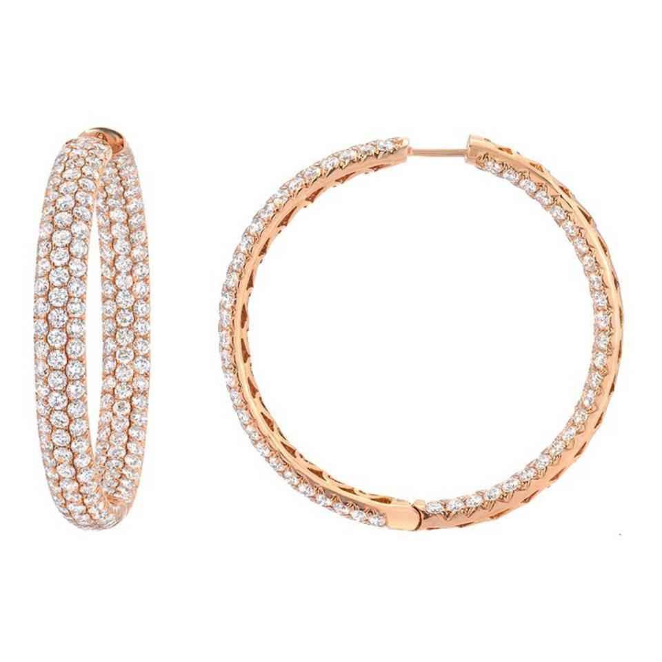 Magnificent Pave Diamond Gold Hoop Inside-Out Earrings For Sale