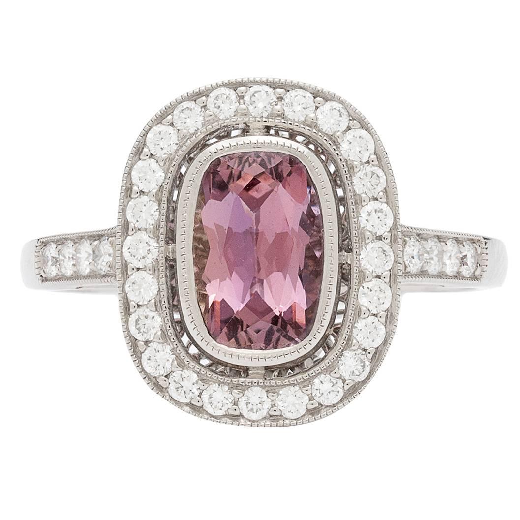 GIA No Heat Pink Sapphire Diamonds Platinum Halo Ring