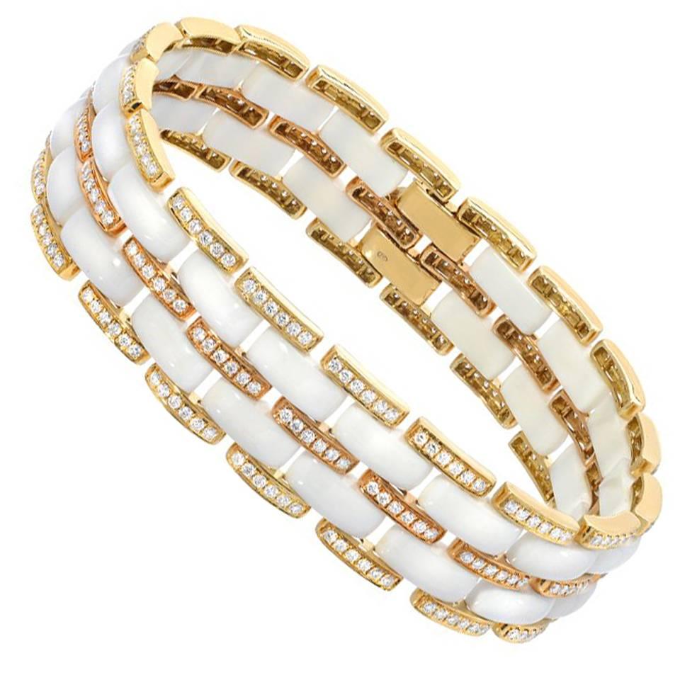 White Onyx Diamond Gold Bracelet For Sale