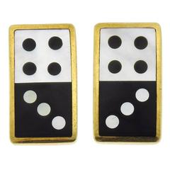 Vintage Tiffany & Co. Lucky Seven Domino Mother of Pearl Onyx Gold Earrings