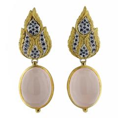 Buccellati Rose Quartz Sapphire Drop Two Color Gold Earrings 1