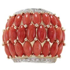 Luise Coral Diamond Gold Dome Ring