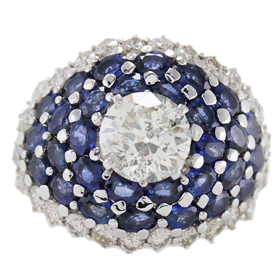 Sapphire Diamond Gold Dome Ring