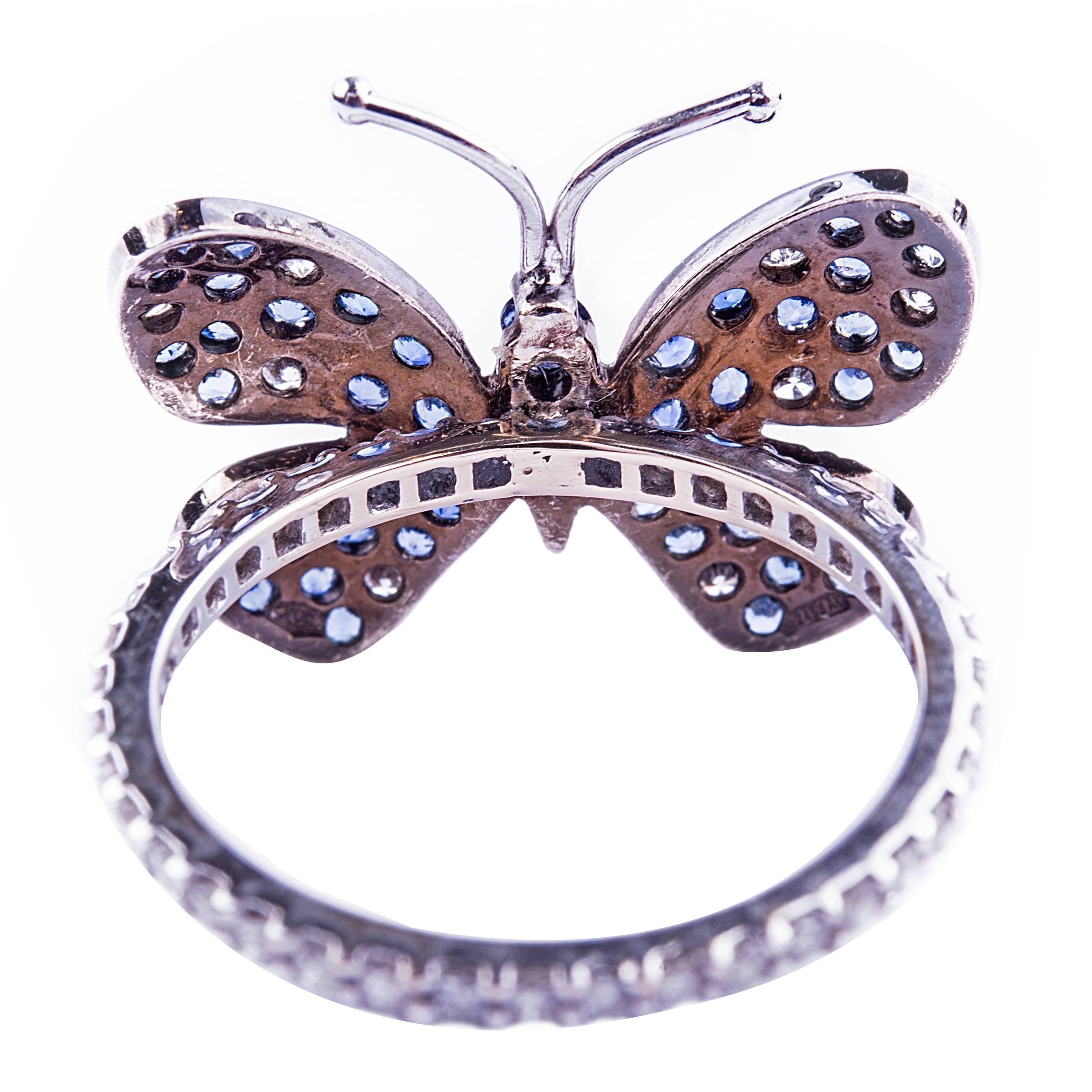 Diamond and Sapphire Butterfly Ring For Sale