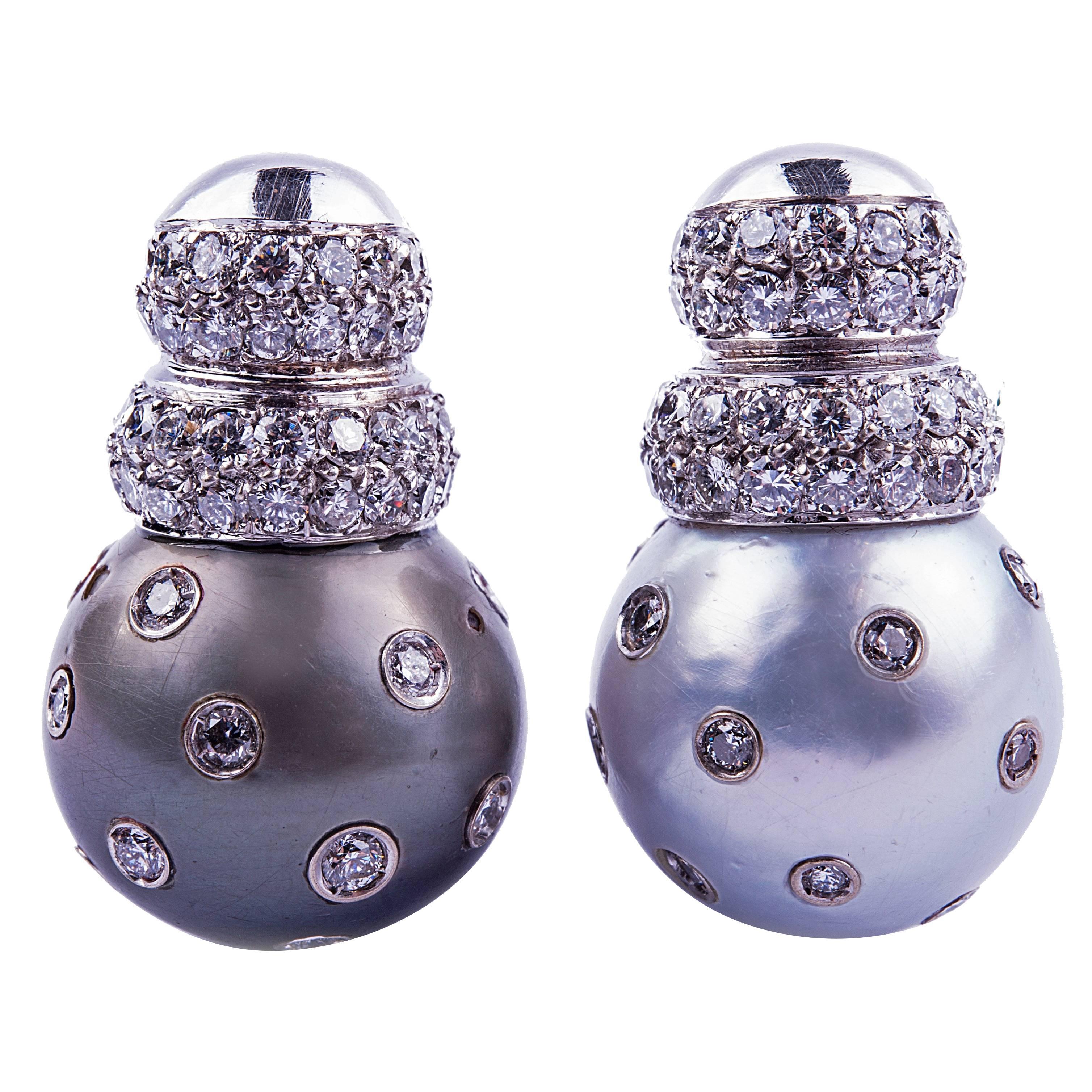 Pearl and Diamond Earrings  For Sale