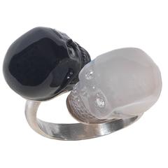 Moonstone Onyx Diamond Platinum Cross over Skull Ring 1