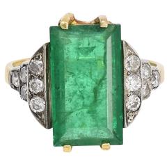 Art Deco 4.1 Carat Emerald Gold Platinum Ring