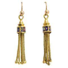Victorian Enamelled Gold Tassel Earrings