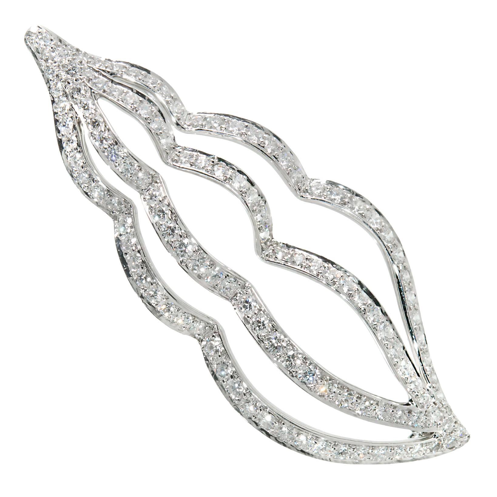 Tiffany & Co. Diamant-Brosche aus Platin mit Muschelmuster im Angebot