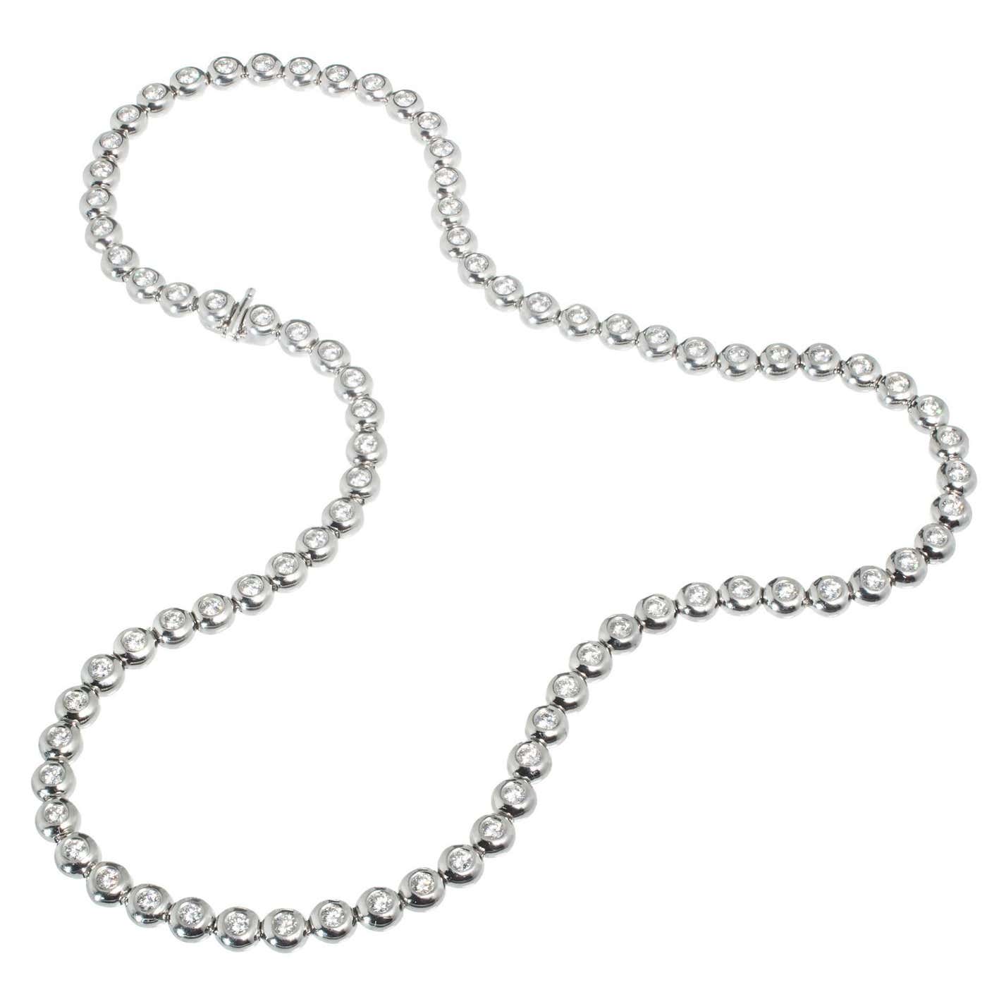Tiffany and Co. 5.00 Carat Diamond Platinum Bezel Set Tennis Necklace ...