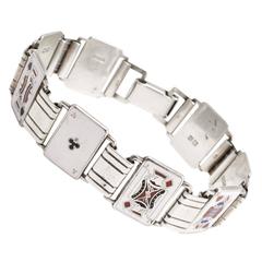 1950s Enamelled Silver Playing Cards Bracelet