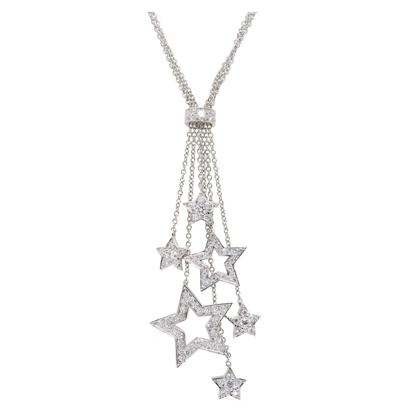 Tiffany & Co .80 Carat Diamond Platinum Multi Star Pendant Necklace