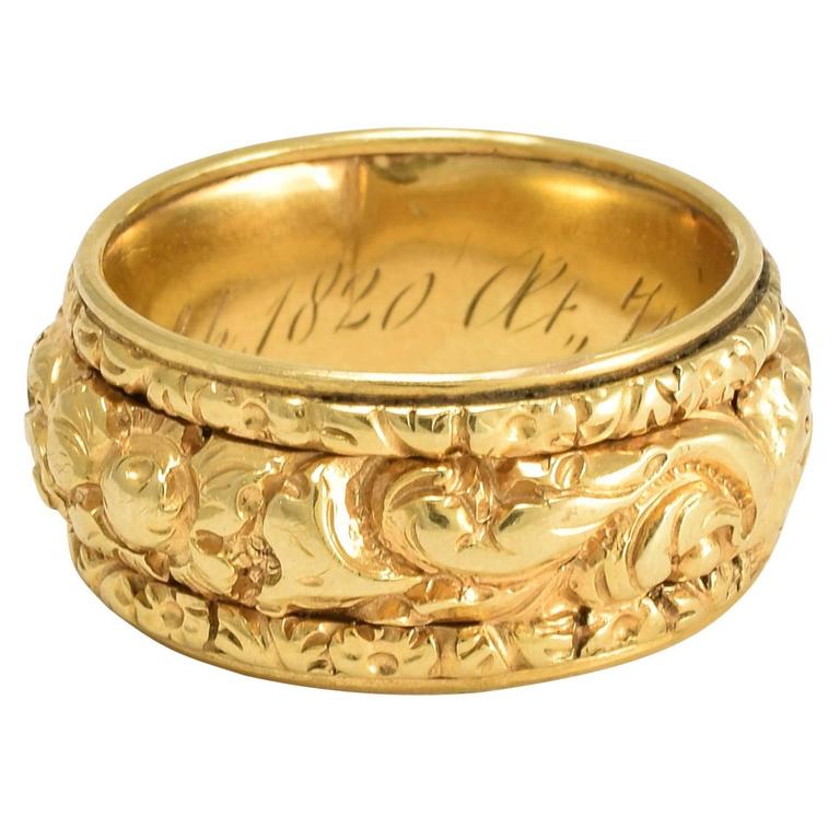 Georgian Hand Chased Gold Memorial Ring at 1stDibs