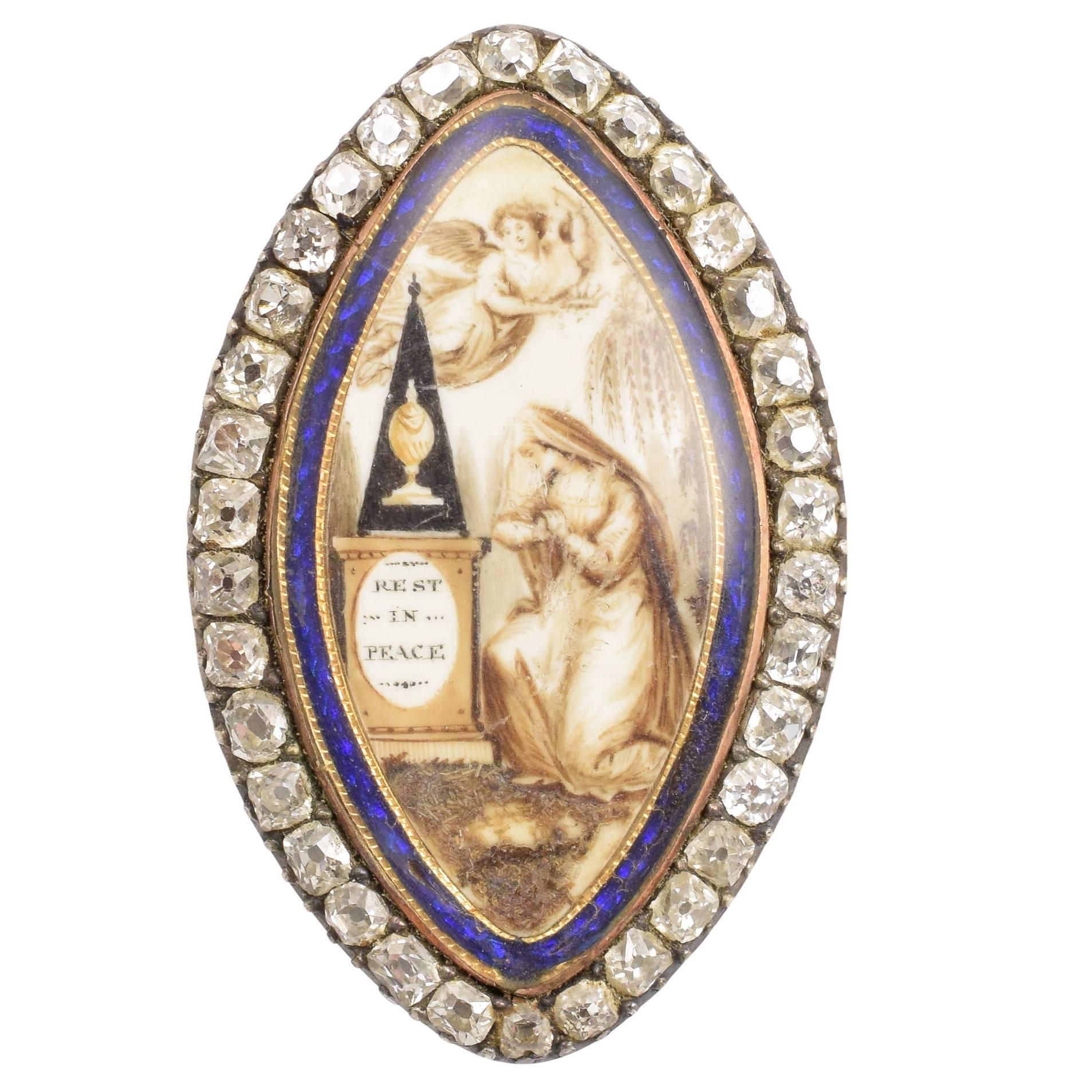 Georgian Diamond Gold Navette Memorial Brooch