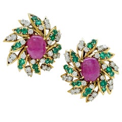 David Webb Ruby Emerald Diamond Gold Earrings