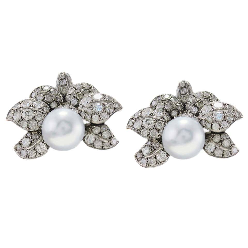 Diamond and Australian Pearl Earrings For Sale at 1stDibs