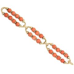 1960s Coral, Diamond Rondelle, and Gold Bracelet