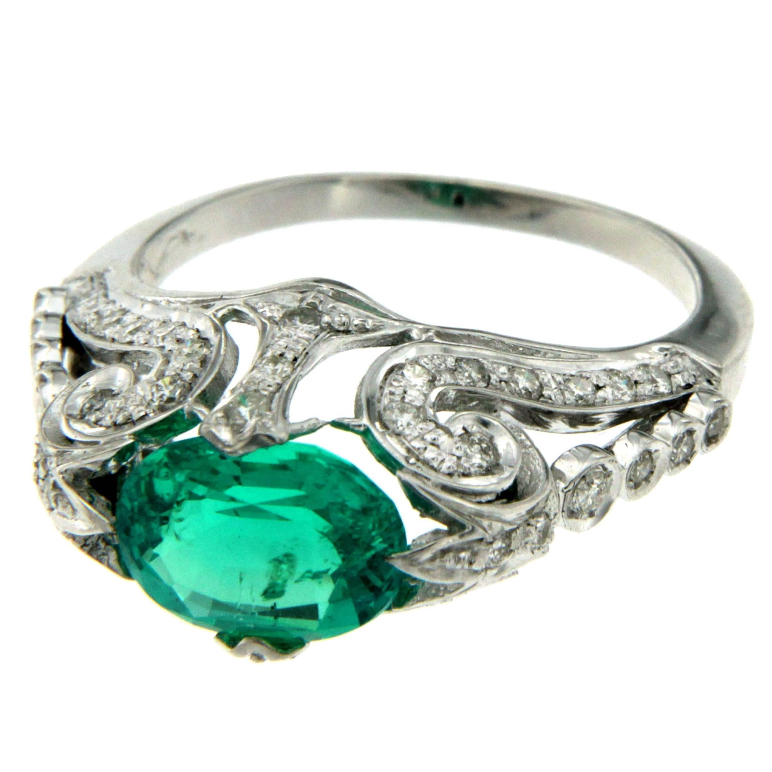 Synthetic Emerald Diamond Gold Ring