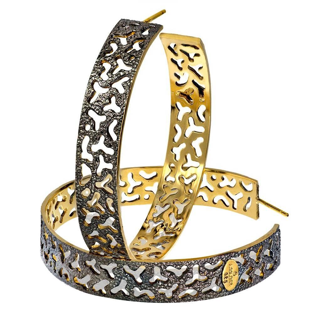 Alex Soldier Silver Gold Platinum Textured Hoop Earrings Handmade in NYC 