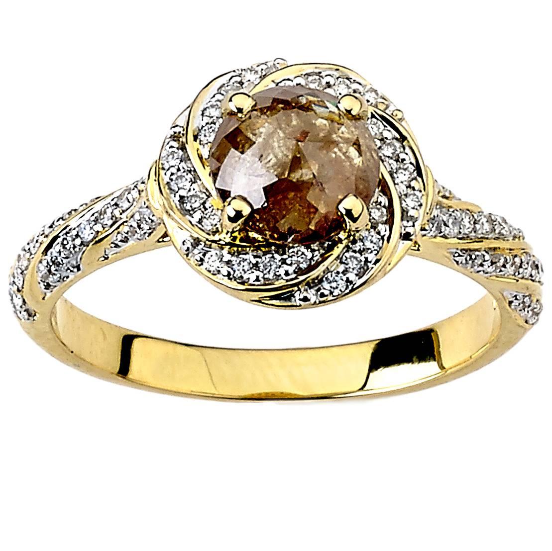 Twisted Halo Yellow Diamond Ring in Gold