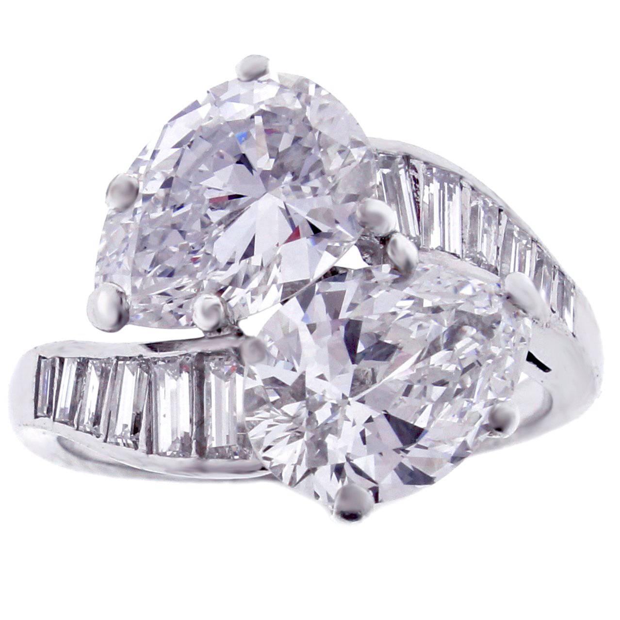 Cartier GIA Cert Near Flawless Golconda Twin Pear Shape Diamond Ring 